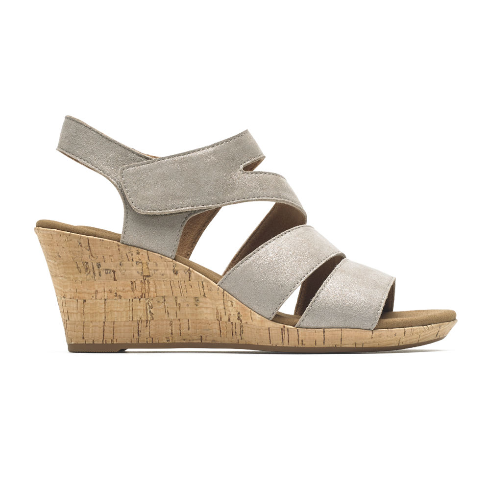 Sandalias Rockport Mujer Mexico - Briah Strappy Wedge Comfort Grises - CEODI8345